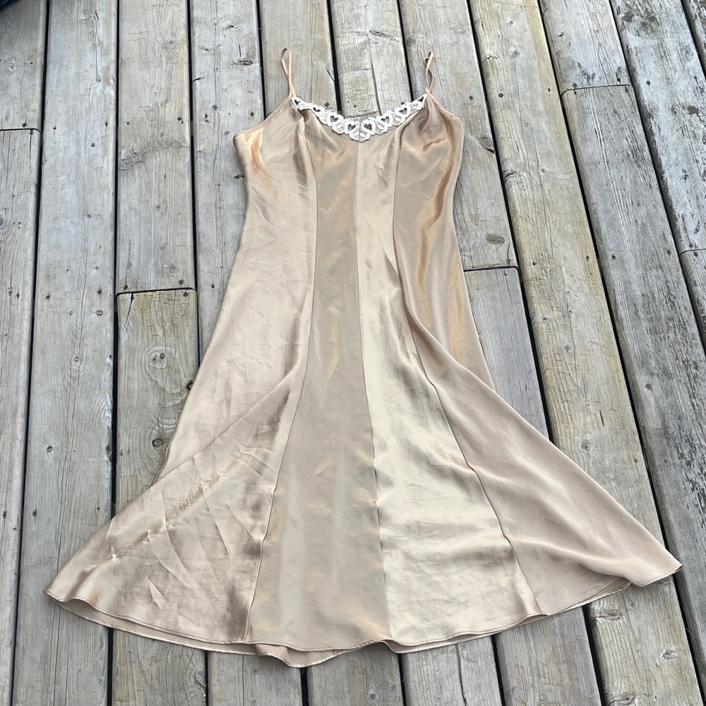 Vintage Pink Lady Stunning Elegant Gold Slip Dress Made in Canada Size Large